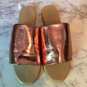 ASOS Rose Gold Leather Slide Sandals (10)
